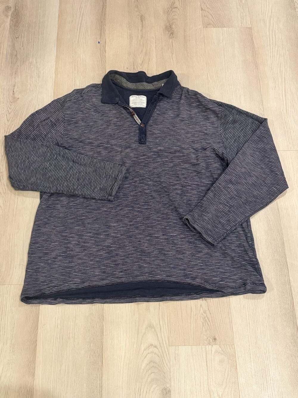 Tommy Bahama Long Sleeve Polo Size 2XT Blue Striped Cotton Shirt